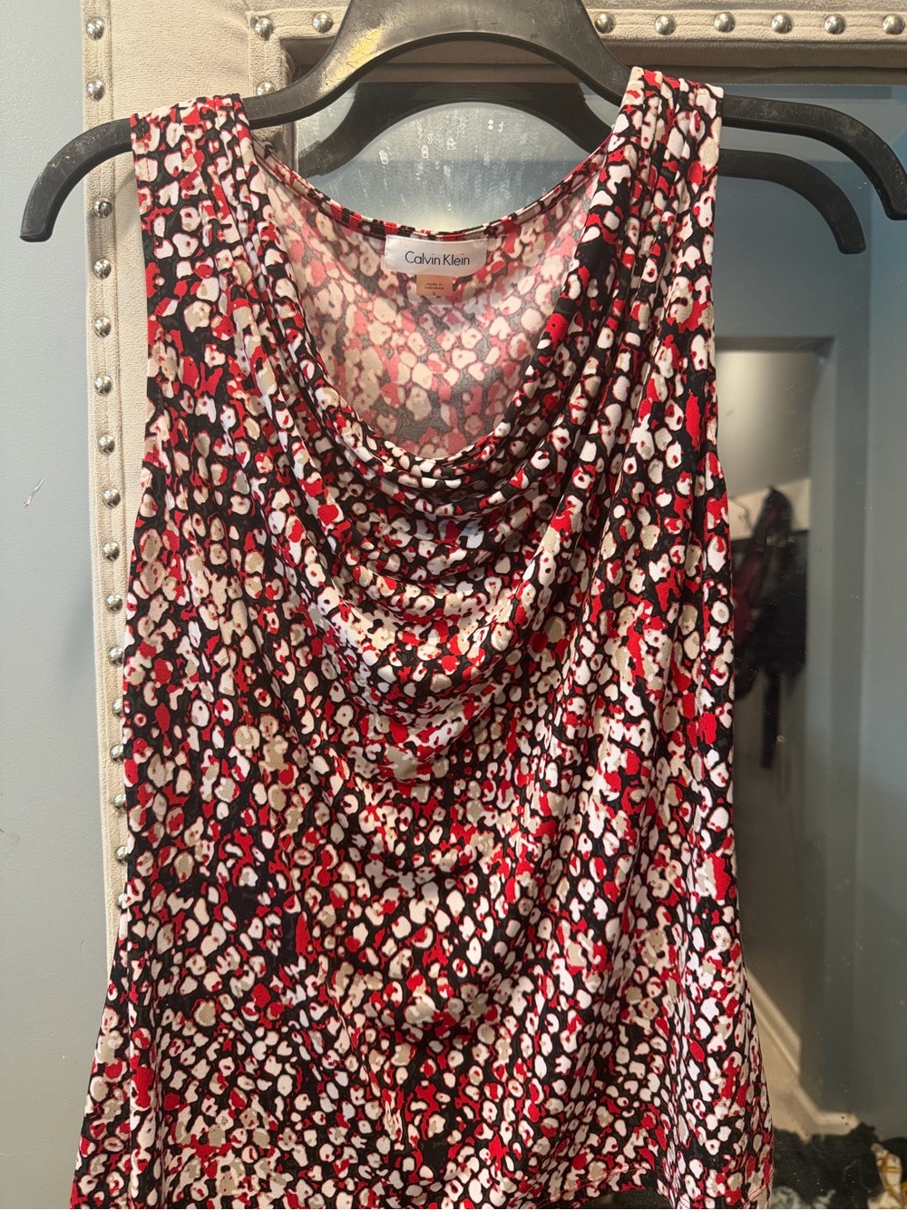 Calvin Klein Red, Black & White Printed Cowl Neck Tank